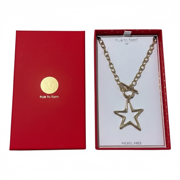 True to Form Gold Tone Star Toggle 18” Necklace, New in Box - Picture 2 of 5
